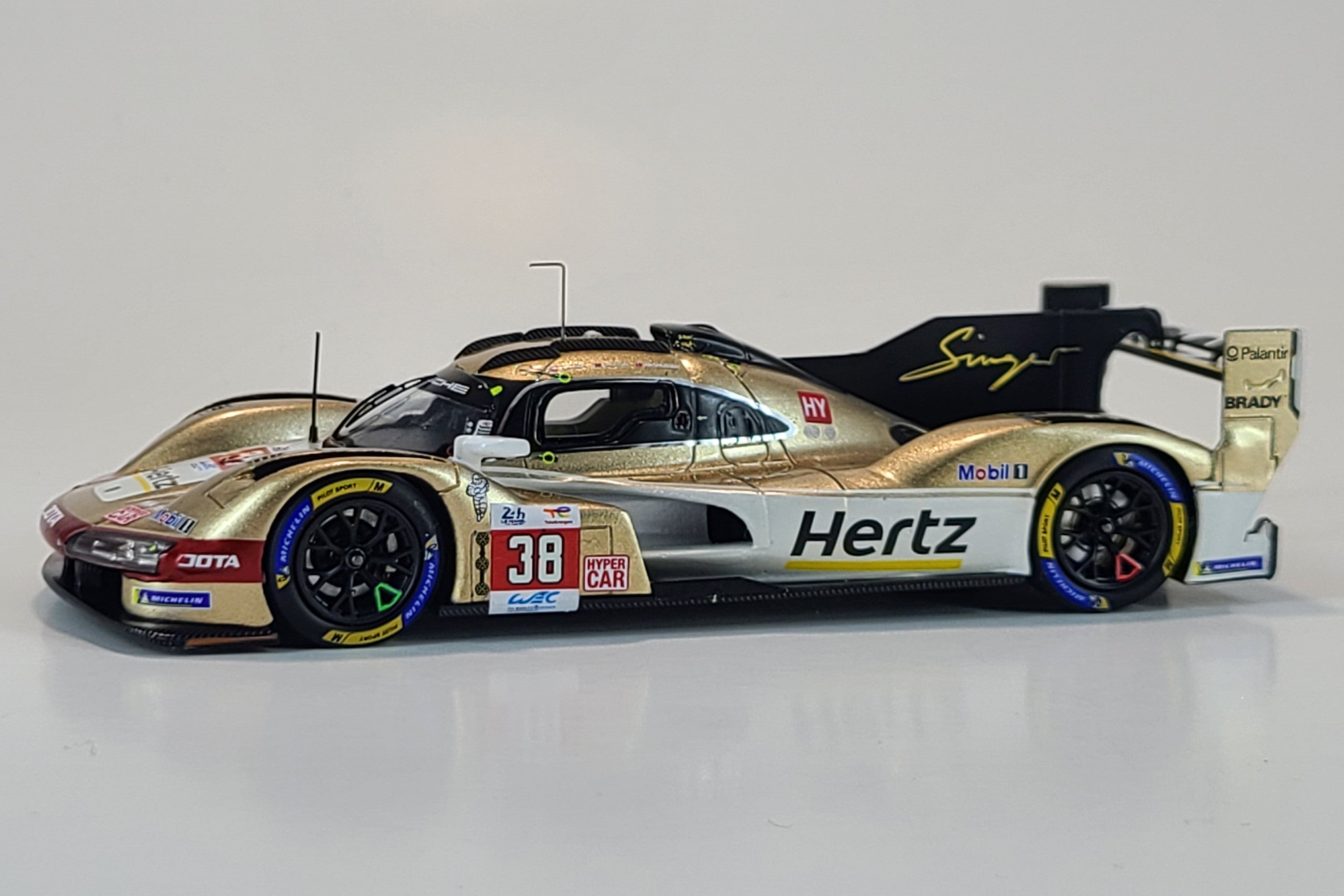 Porsche 963 Hertz Team Jota (9th Place, 2024 Le Mans) | 1:43 Scale Model Car by Spark | Front Quarter