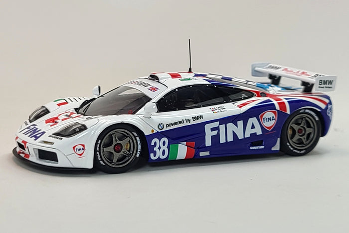 McLaren F1 GTR (Team Bigazzi, 1996 Le Mans) | 1:43 Scale Model Car by Spark | Car 38, Front Quarter