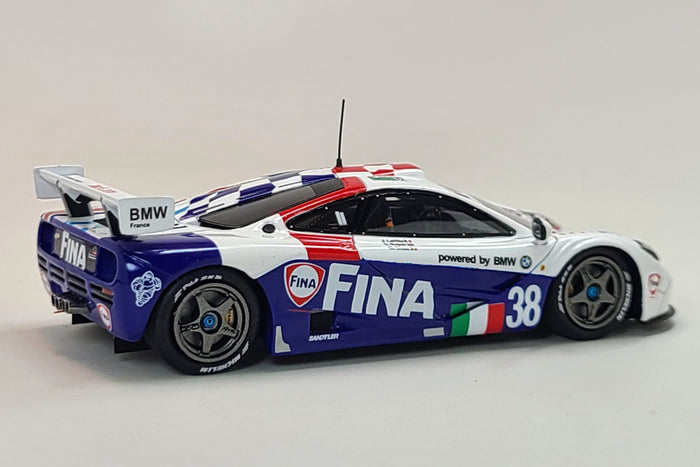 McLaren F1 GTR (Team Bigazzi, 1996 Le Mans) | 1:43 Scale Model Car by Spark | Car 38, Rear Quarter