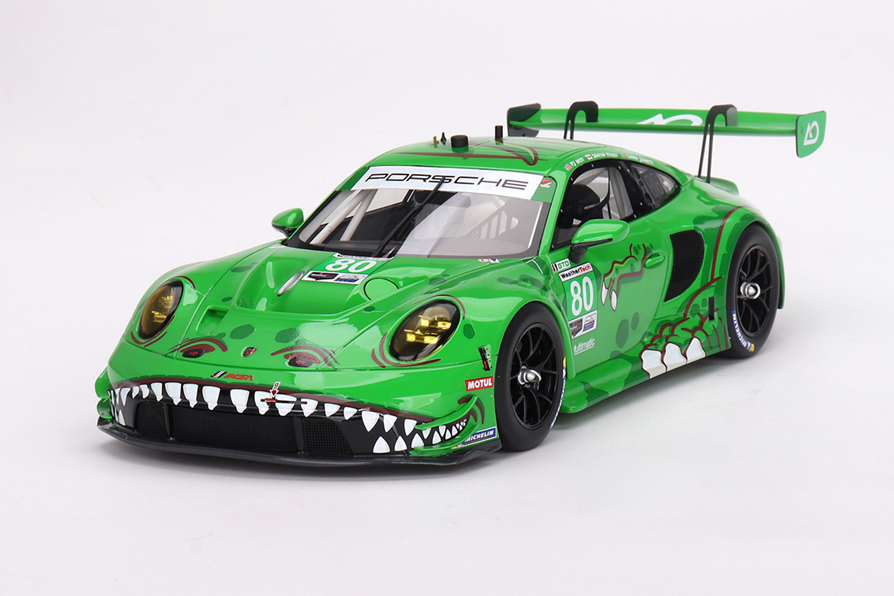 Porsche 911 GT3 R (AO Racing 2023 Sebring 12 Hours "Rexy") | 1:18 Scale Model Car by TopSpeed | Front Quarter